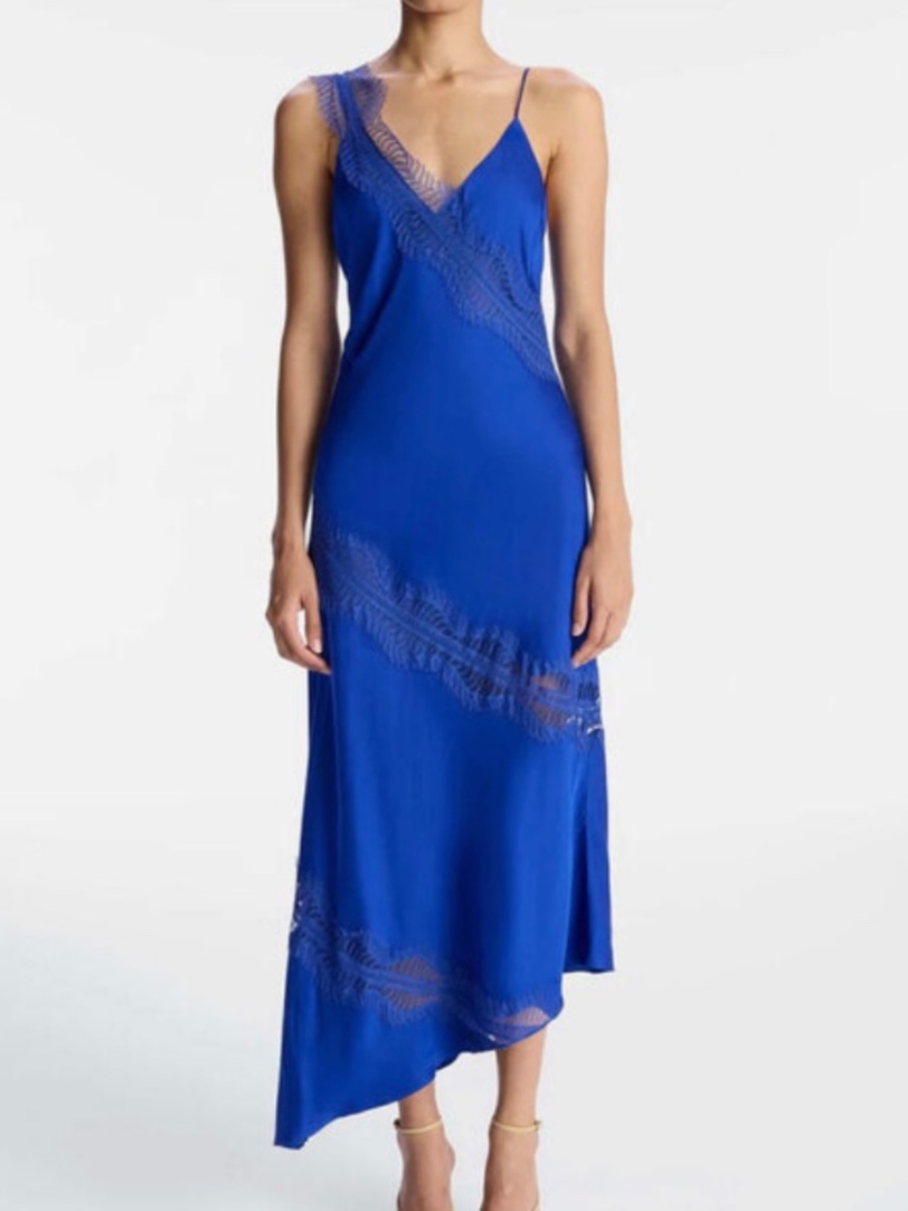 A.L.C. Soleil Dress Regal Blue Lace Asymmetric Satin Maxi Dress Size 6